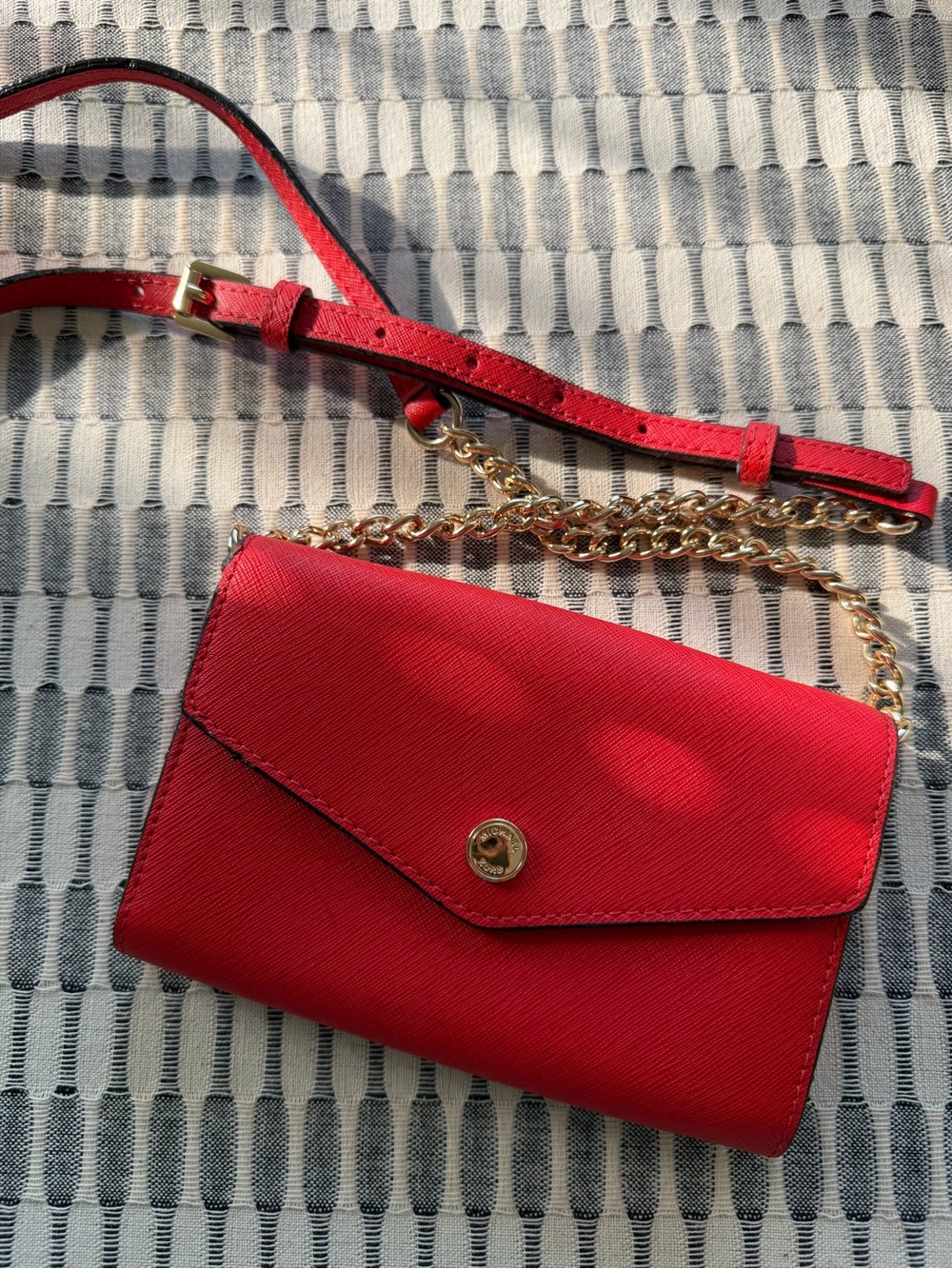 Michael Kors Red Crossbody Leather Envelope Purse with Gold Chain Strap